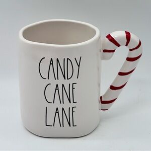 Rae Dunn CANDY CANE LANE Ceramic Holiday Red Mug with Candy Cane Handle